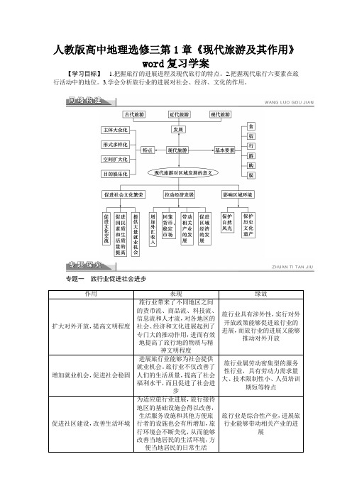 人教版高中地理选修三第1章《现代旅游及其作用》word复习学案