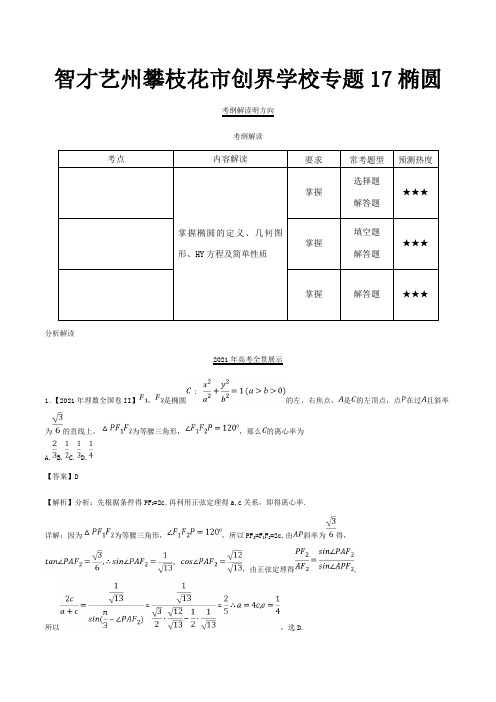 高考数学试题分项解析 专题17 椭圆 理含解析 试题