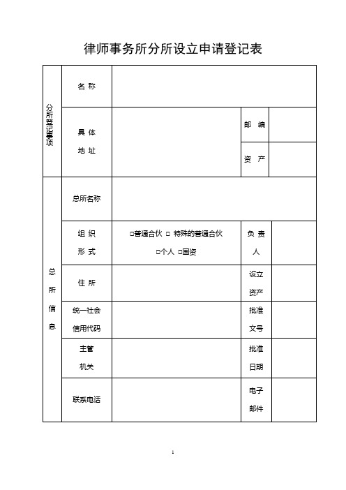 律师事务所分所设立申请登记表(最新模板)