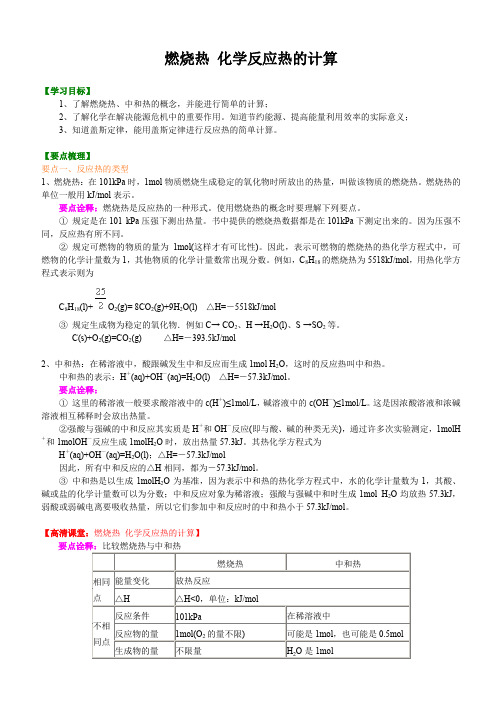 知识讲解_燃烧热 化学反应热的计算_基础 高中化学知识点考点解析含答案