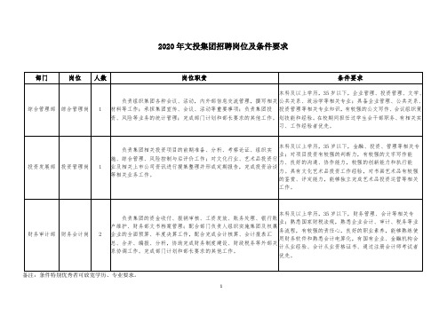 2020年文投集团招聘岗位及条件要求