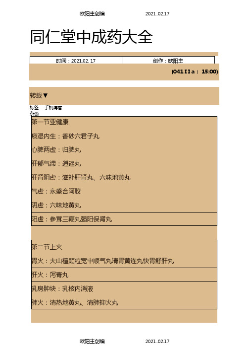 同仁堂中成药大全之欧阳主创编