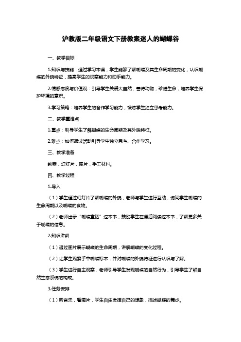 沪教版二年级语文下册教案迷人的蝴蝶谷