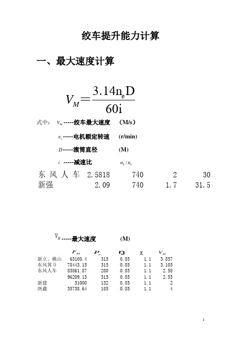 绞车提升能力计算