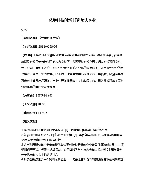 依靠科技创新 打造龙头企业