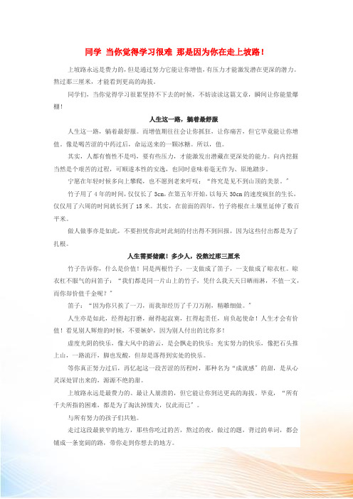 高中政治趣味知识 当你觉得学习很难 那是因为你在走上坡路素材