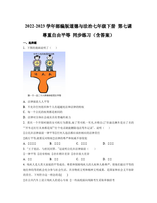 2022-2023学年部编版道德与法治七年级下册 第七课 尊重自由平等 同步练习(含答案)