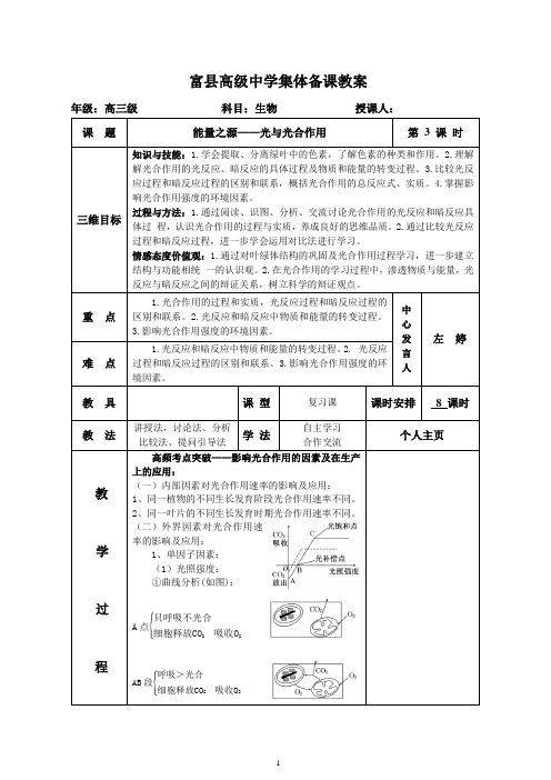 一轮复习生物教案光合作用3