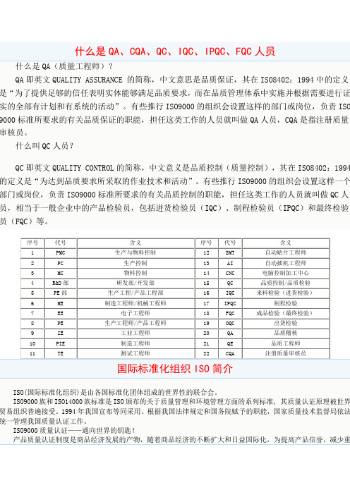 什么是QA、CQA、QC、IQC、IPQC、FQC人员