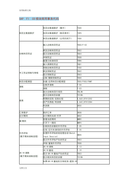 SAPFICO模块常用事务代码