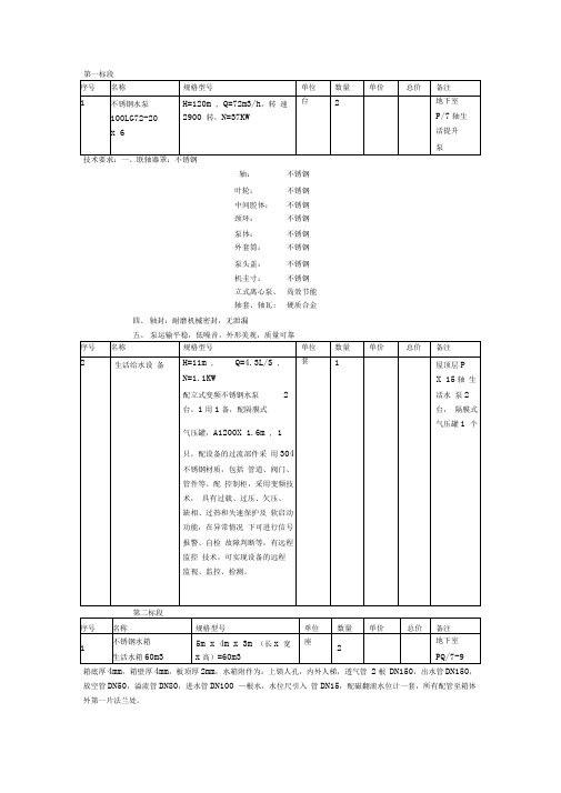 水箱技术参数