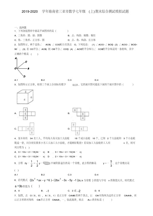 2019-2020学年海南省三亚市数学七年级(上)期末综合测试模拟试题