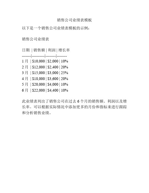 销售公司业绩表模板