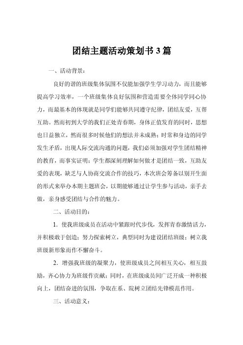 团结主题活动策划书3篇