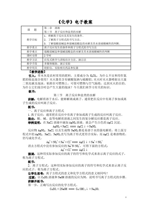 《化学》(农林牧渔)教案 第二章溶液 第三节离子反应和盐类的水解