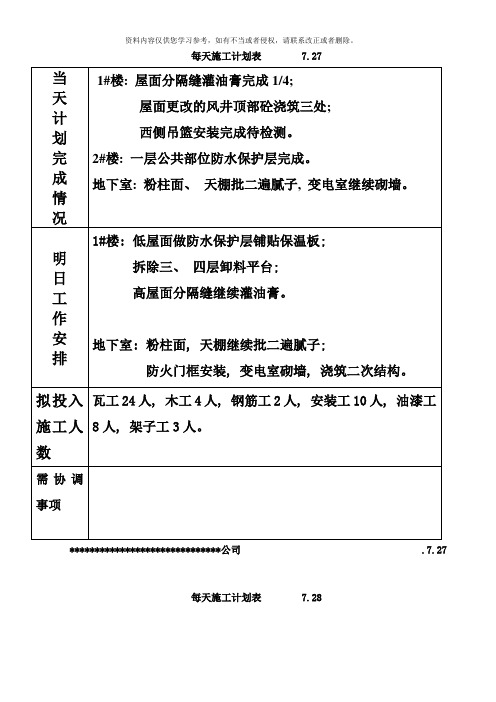 施工日报样本