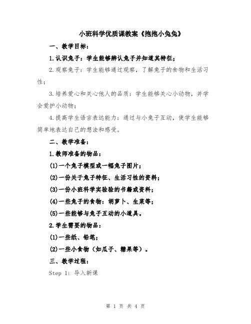 小班科学优质课教案《抱抱小兔兔》