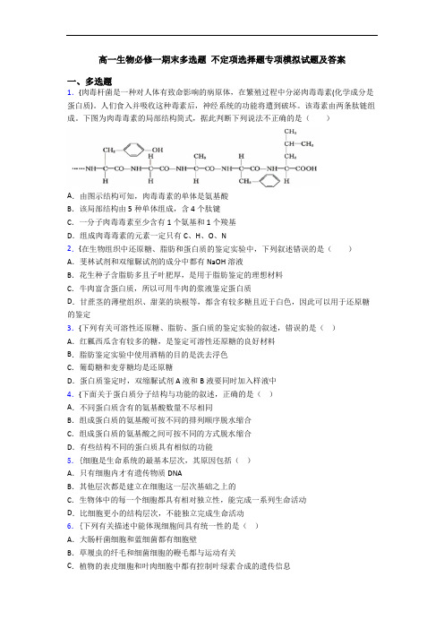 高一生物必修一期末多选题 不定项选择题专项模拟试题及答案