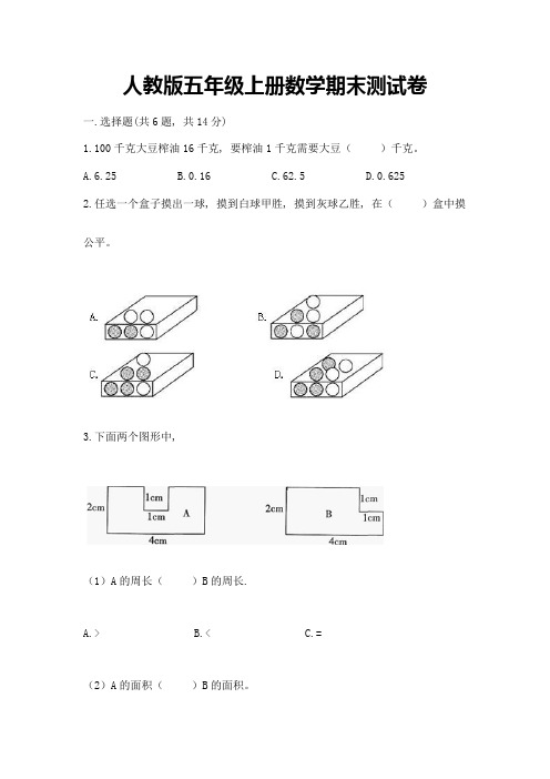 人教版五年级上册数学期末测试卷精品及答案