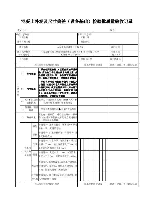 6.7.7混凝土外观及尺寸偏差(设备基础)检验批质量验收记录