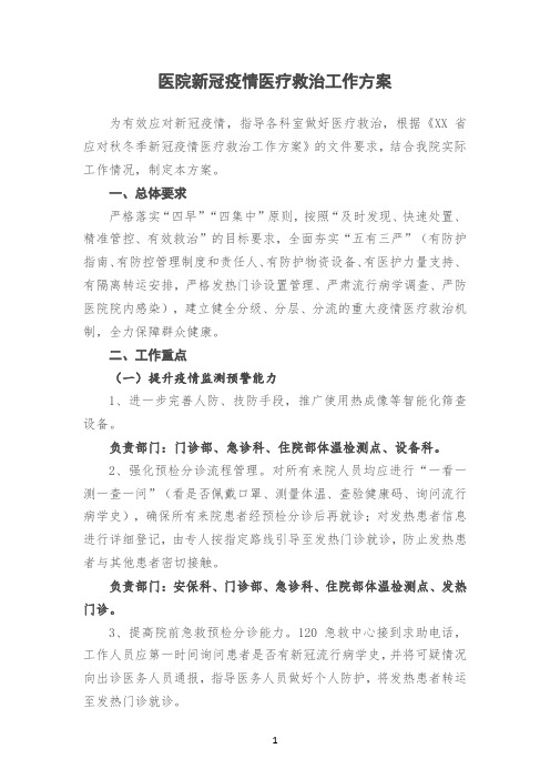 医院新冠疫情医疗救治工作方案