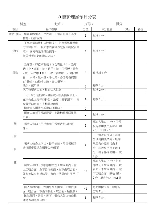 口腔护理操作评分表