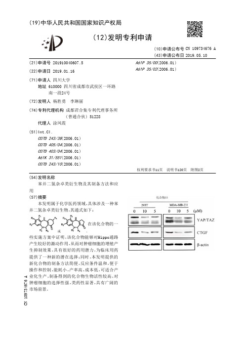 【CN109734676A】苯并二氮杂卓类衍生物及其制备方法和应用【专利】