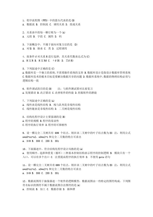 2012江苏省全国计算机等级考试二级VB笔试试卷及参考答案(必备资料)