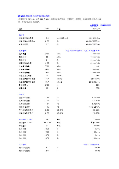 PC 2858德国拜耳医疗用聚碳酸酯