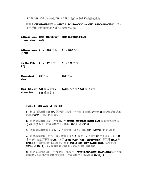 CPU315-2DP(带集成DP口CPU)访问分布式IO数据的规则