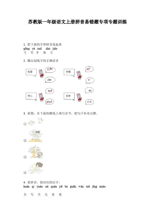 苏教版一年级语文上册拼音易错题专项专题训练