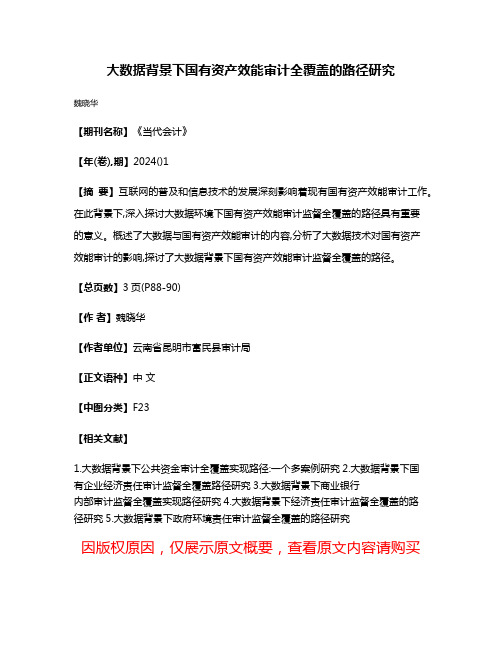 大数据背景下国有资产效能审计全覆盖的路径研究