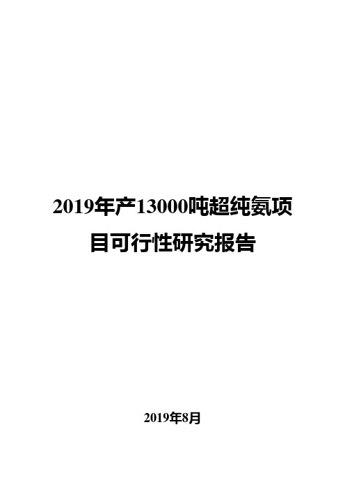 2019年产13000吨超纯氨项目可行性研究报告