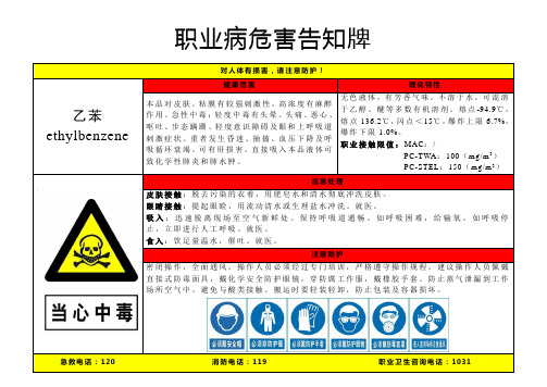 乙苯-职业病危害告知牌