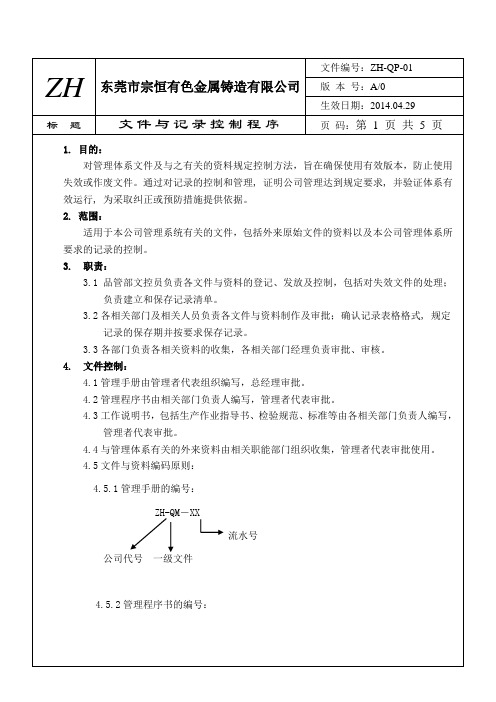 ZH-QP-01文件与记录控制程序