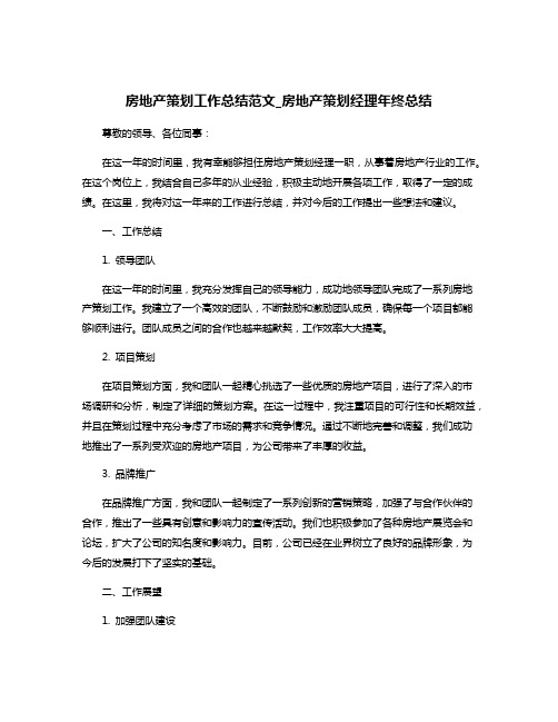 房地产策划工作总结范文_房地产策划经理年终总结