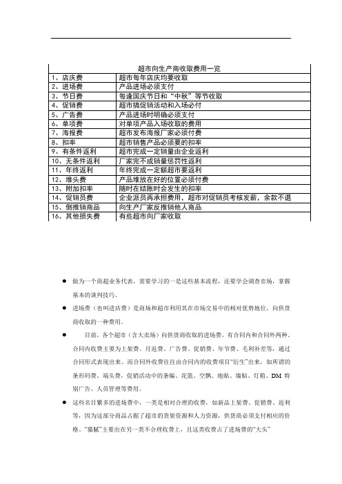 进驻超市费用表