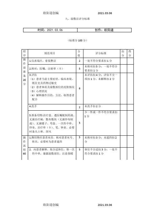 湿敷法评分标准之欧阳道创编