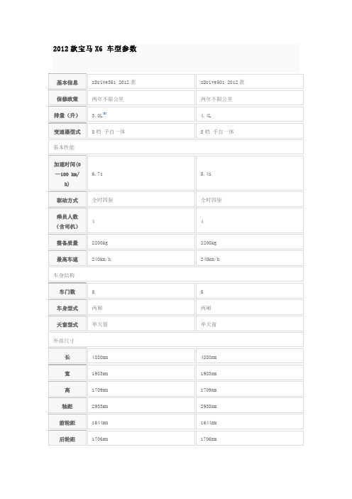 2012款宝马X6 车型参数