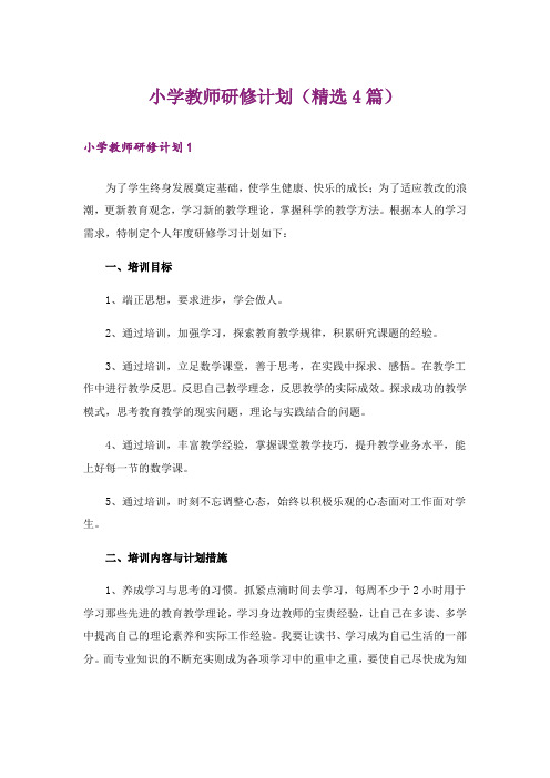 小学教师研修计划(精选4篇)