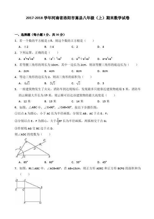 【精选】2017-2018学年洛阳市嵩县八年级上期末数学试卷(有答案)