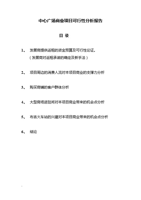 【精编】2019年中心广场商业项目可行性分析报告