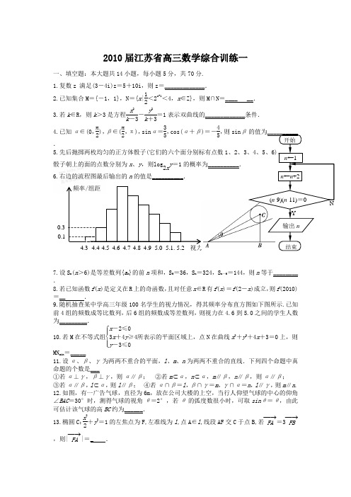 2010届江苏省高三数学综合训练一