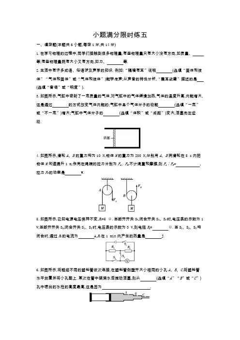 2021年中考物理复习   小题满分限时练五