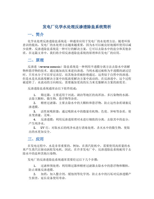 发电厂化学水处理反渗透除盐系统简析