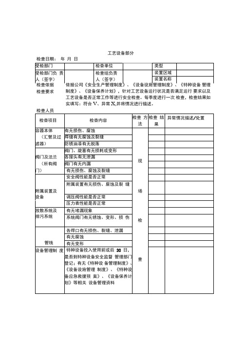 关键装置及重点部位检查表