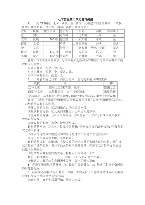 七年级下历史第二单元复习提纲