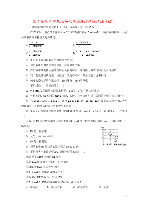 高考化学考前基础知识查漏补缺精选精练(62)