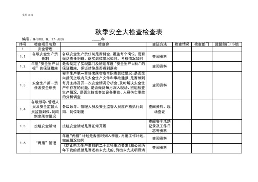 秋季安全系统大检查检查表