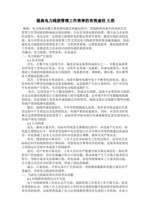 提高电力线损管理工作效率的有效途径 王浩